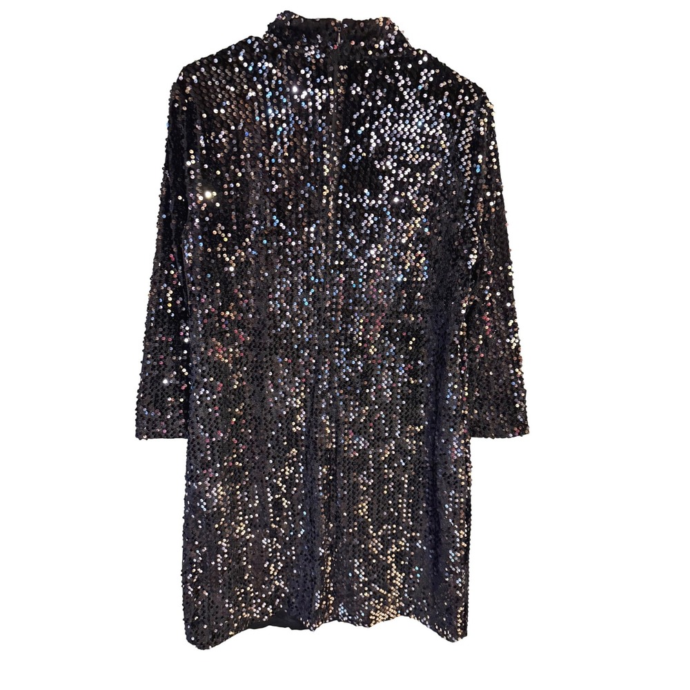 Sanctuary Keep Your Heads Up Sequin Mock Neck Mini Dress Black XL NEW NYE LBD